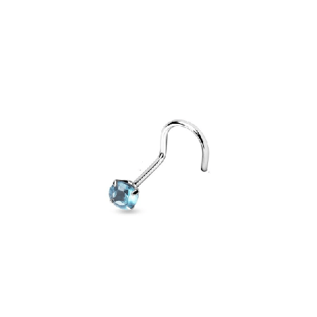 Skruvbar näspiercing i 925 sterling silver med 3 mm Aquamarin CZ