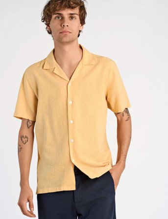 Lindbergh Casual Linen Blend Resort S/S - Yellow - S