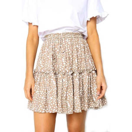 Kvinners Blomstrete Flared Skjørt Polka Dot Plissert Mini Skate Skjørt med Snøring,XL