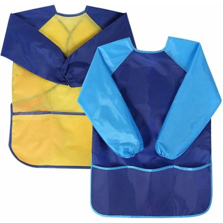 Børnemaleri-Forklæde Vandtæt Børnemaleri-Forklæde, Børneforklæde med Lange Ærmer og 3 Lommer til Skoleaktiviteter, Maling, Madlavning, Farvelægning