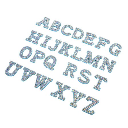 Blå Rhinestone-lapper A-Z 26 engelske bokstaver Klær Applikasjon Klær Lapper Klistremerker