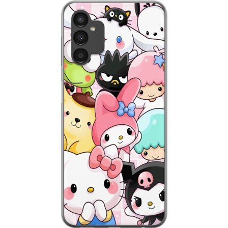 Yhteensopiva Puhelinkuori Samsung Galaxy A04s Tiheä kuvio suloisia hahmoja, joilla on suuret silmät eri väreissä ja ilmeissä LABUBU-tekstillä