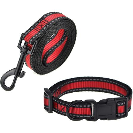 Hundehalsbånd for mellomstore og store hunder Nattreflekterende dobbelbånd Nylon smådyr hund