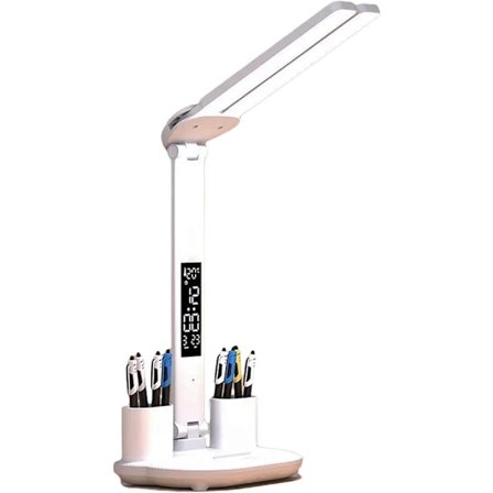 LED Skrivebordslampe med Doble Lampehoder, USB-lading, Berøringsskjermkontroll, 3 Farge Bordlamper, Øyevennlig Leselys