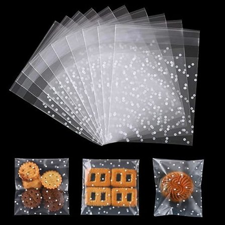 200 stk (5,5×5,5 cm) cellofanposer, selvklebende kakeposer, gjennomsiktige plastgodteriposer for bakeri, kjeks, godteri, kjeks, smykker, såper,