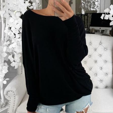 T-shirt Med Rund Hals För Kvinnor Off Shoulder Pullover