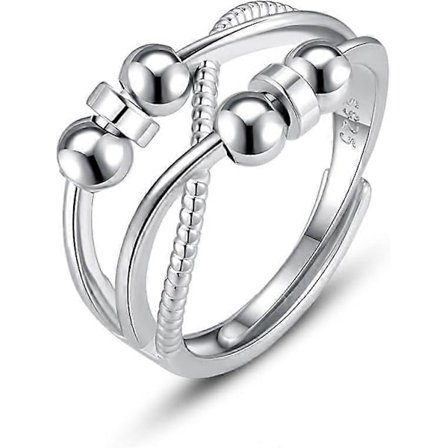 Ångestringar för kvinnor och flickor, 925 Sterling Silver Antistress Fidget Spinner Ringar med pärlor