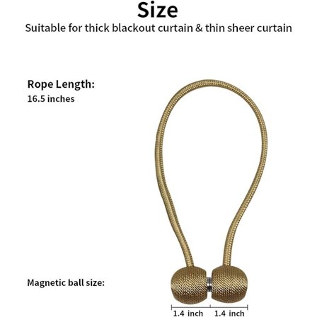 2-pack magnetiska gardinuppsättningar för gardiner, gardiner, vardagsrumskontorsdekor, inga verktyg krävs (guld)