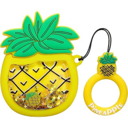 Quicksand Ananas Skal Kompatibelt med Airpods 1/2, Sött 3D Tecknat Roligt Barn Flickor Tonåringar Skydd, Kawaii Frukt Bling Glitter