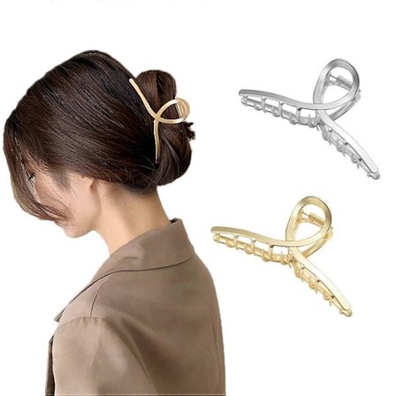 Hair Clips - Large Brushed Metal Hair Clips, 2 pcs