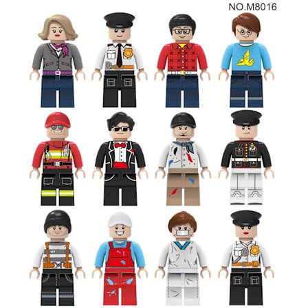 12-delt bykarakter serie mini byggeklods dukkesæt, børnegave.