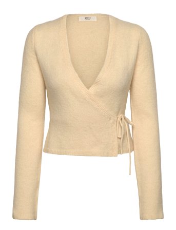 Gina Tricot Knitted Wrap Cardigan - Cream - L