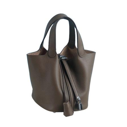 Kvinnor Damhandväska Läderhandväska First Layer Cowhide Bucket Bag Large/22cm dark gray (khaki)