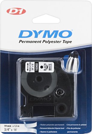 DYMO D1 19mm 1pk,Permanent Sort/Hvit