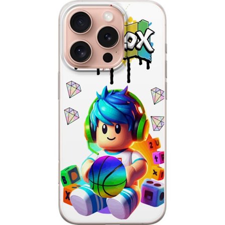 Yhteensopiva Puhelinkuori Apple Apple iPhone 16 Pro Värikäs Roblox-kuvitus pelihahmolla, leluilla ja energialla, täydellinen pelifaneille ja modern