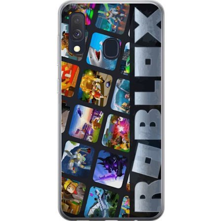 Kompatibelt Mobildeksel til Samsung Galaxy A40 Roblox fargerikt kollasj med populære figurer og spillverdener samlet i en livlig, leken og energirik