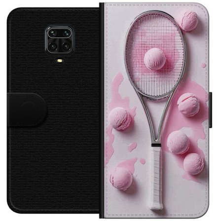 Kompatibel Tegnebogsetui til Xiaomi Xiaomi Redmi Note 9S Rosa glaskugler og tennisketsjer i et kreativt stillbillede med legende popfølelse og modern