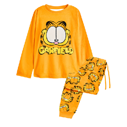Garfield Dam Fleece Långärmad Pyjamas med Stort Ansikte
