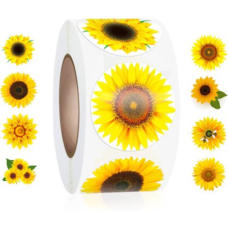 Solrosdekaler, 500-pack självhäftande etiketter med flera designer för scrapbooking, presentinslagning och korttillverkning
