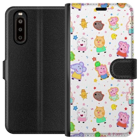 Yhteensopiva Lompakkokotelo Sony Xperia 10 II Värikkäät piirretyt eläinhahmot leikkisässä tyylissä tähtien ja pisteiden kera vaalealla taustalla