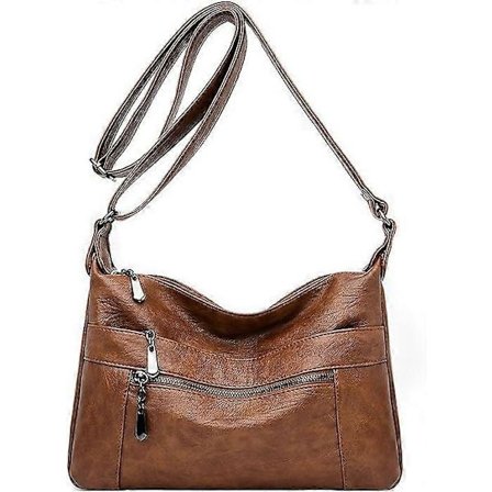 Dam Läder Crossbody Väskor Multi Ficka Mjukt Dam Läder Axelväska Lättvikt med Justerbar Axelrem