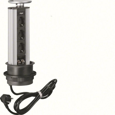 Hager G7045ANT Bordsmodul 3 uttag Svart, Strömbrytare & vägguttag