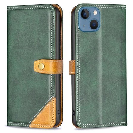 BINFEN tvåfärgat läder iPhone 13 fodral - Grön