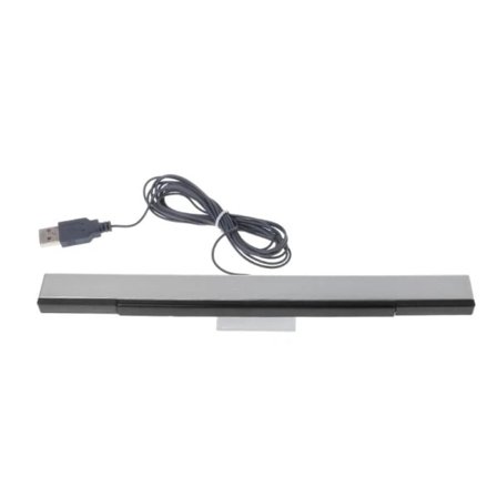 Sensor Bar med kabel for Wii, IR-signalmottaker, USB-kontakt, fjernkontroll, erstatning, bevegelsessensor, sølvgrå