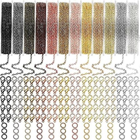 12 rullar 36 meter 2 mm smyckestillverkningskedjor halsbandstillbehör färger kedjelänk kabelrulle med karbinhakar och 50 bindringar för gör-det-själv-