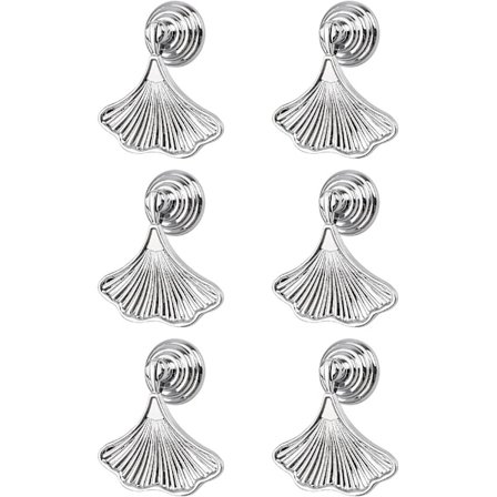6 st Ginkgo Bladformade Knoppar Handtag Silver Drag Handtag Hårdvara Lådhandtag för Skåp Skåp Skåp