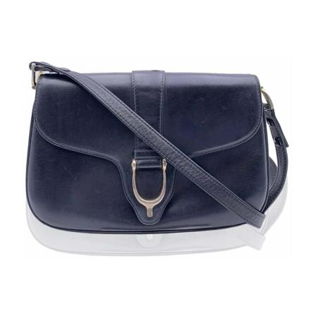 Gucci Vintage, Gucci Vintage Black Leather Spur Box Shoulder Bag Handbag Blauw, Dames, Maat:ONE Size,leer