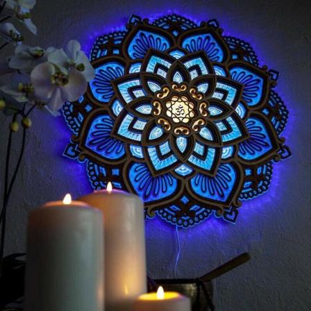 Mandala LED-nattlys Yoga-rom Flerlags utskåret lampe Vegg H
