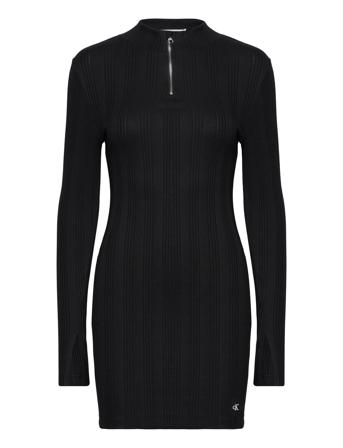 Variegtaed Rib Half Zip Ls Dress Black Calvin Klein Jeans