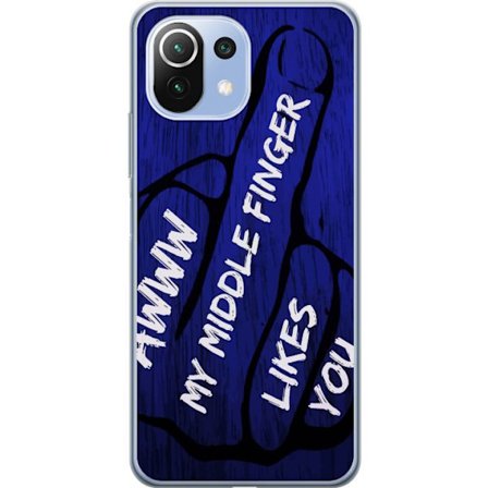 Kompatibelt Mobildeksel til Xiaomi Mi 11 Lite Mørk typografisk illustrasjon med hjerteform og budskap om vennskap mot dyp blå tretekstur