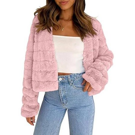 Dame Cropped Faux Fur Jakker Lange Ærmer Åben Front Fluffy Korte Frakker
