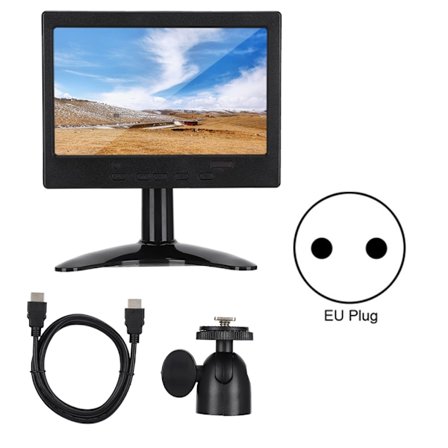 7in 1024x600 Opløsning 16:9 Multifunktionsskærm til HDMI / VGA / AV-indgang med stativ (100-240V) EU-stik