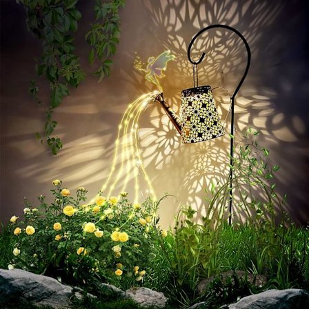 Solcelledrevet Vandkande med Lyskæde - LED Solcellelamper med Krog - Havedekoration - Udendørs Solcellelyskæde med IP67