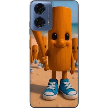 Yhteensopiva Puhelinkuori Motorola Moto G04 Italialainen aivokehityksen rannikkoteema - Puinen hahmo sinisillä kengillä ja baseball-mailalla