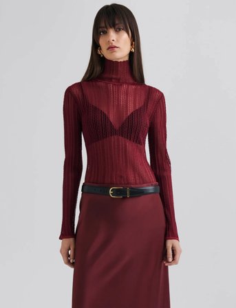 Malina Zelie Sheer Knitted Turtleneck Top - Pink - S