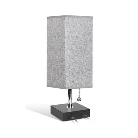 Dimbar sänglampa med USB-laddningsportar och AC-uttag, laddningsbar bordslampa, EU