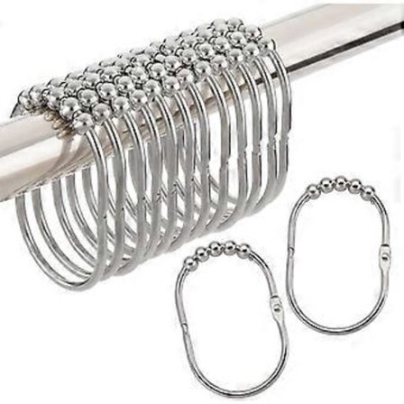 Suihkuverhon renkaat, suihkuverhon koukut ruostumattomasta metallista leveät suihkuverhon renkaat koukut kiillotettu kromi, 12 kpl