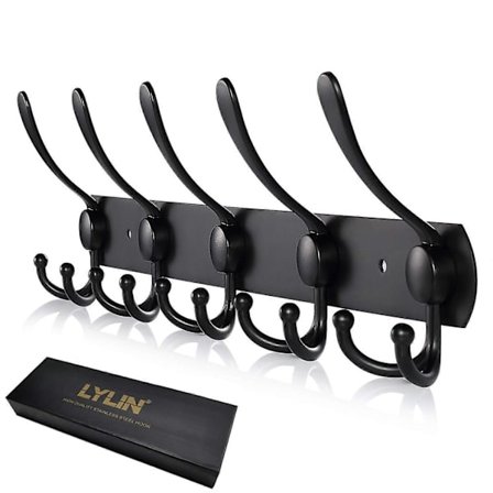 Klädkrok, kroklist, kappkrok, rostfritt stål, rostfri, handdukskrok, väggkrok, klädhängare, vintage jackhållare vägg (matt svart, 15 krokar, 1