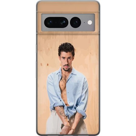 Yhteensopiva Puhelinkuori Google Pixel 7 Pro Bad Bunny Super Bowl-inspiroima grafiikka, jossa NFL-trofe ja San Franciscon silta urheilusuunnittelussa
