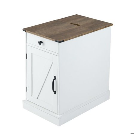 COSTWAY Sidebord med Opladningsstation 35 x 60 x 62 cm - med Skab Skuffe Justerbar Hylde Hvid