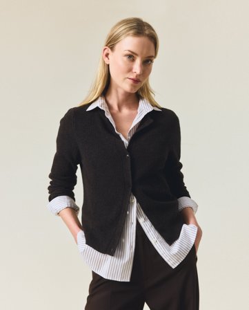 Lexington Cashmere blend strikket cardigan, mørkebrun melange