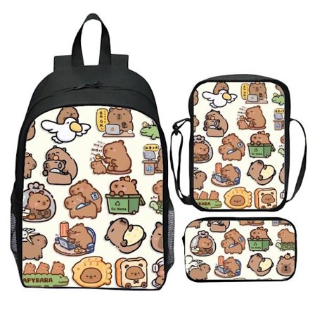 Kapi Bara 3-delt Sett Skolesekk Tegneserie Student Ryggsekk Portefølje Penal-02