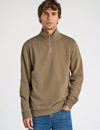 Lindbergh Jersey Half Zip Sweat - Brown - L