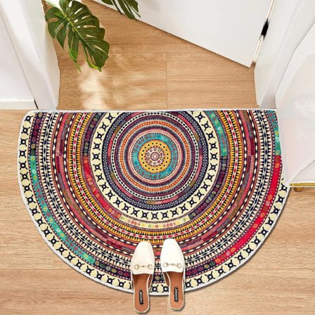 Boho Halvcirkelformet Indendørs Entrémåtte Dørmåtter 91x61 cm Absorberende Skridsikker Soveværelse Foran Bagved Udendørs Velkommen, Böhmisk Etnisk 