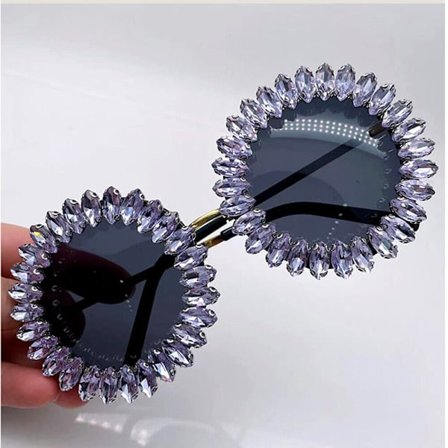 Womens Sunglasses UV400 Bling Colorful Rhinestone Round Personalized For Party D