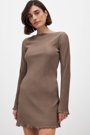 NA-KD Robe courte plissée - Robes d'Automne - Marron - M